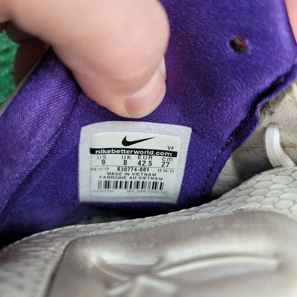 Nike Kobe 9 Men's Size 9 Shoes Lifestyle Wolf Grey White Mamba 630774-001 - Picture 7 of 13